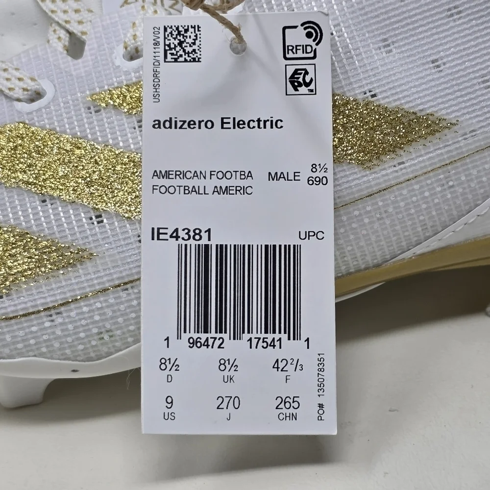 Adidas Adizero Electric Men's Size 9 White Gold Football Cleats IE4381 New
